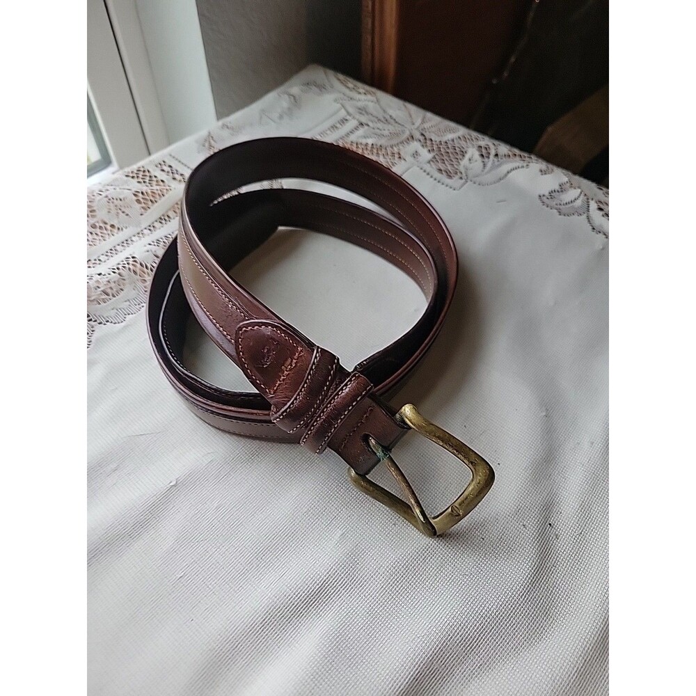 Vtg Polo Ralph Lauren Belt Double Leather Loops Solid Brass Buckle Brown Size 38